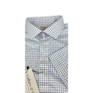 NWT Collars and Co Semi-Spread Collar Polo Thin Blue Check Short Sleeve Medium